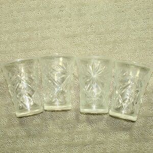 Set Of (4) Vintage Anchor Hocking Clear Glass Juice Tumblers Star Of David 8 oz